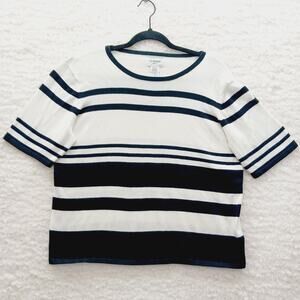 Sweater Size LP Sailor Chic Black Stripe Nautical Preppy Retro Coastal Grandma